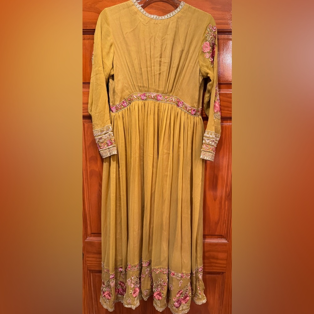 Pakistani/Indian Elegant Mustard Dress with Floral Accents